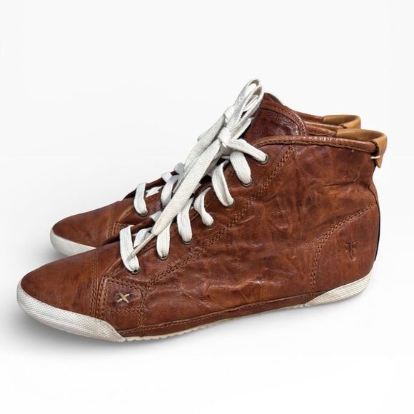 Frye Kira High Top Leather Sneakers Cognac Lace Up Casual Shoes Women’s US 9